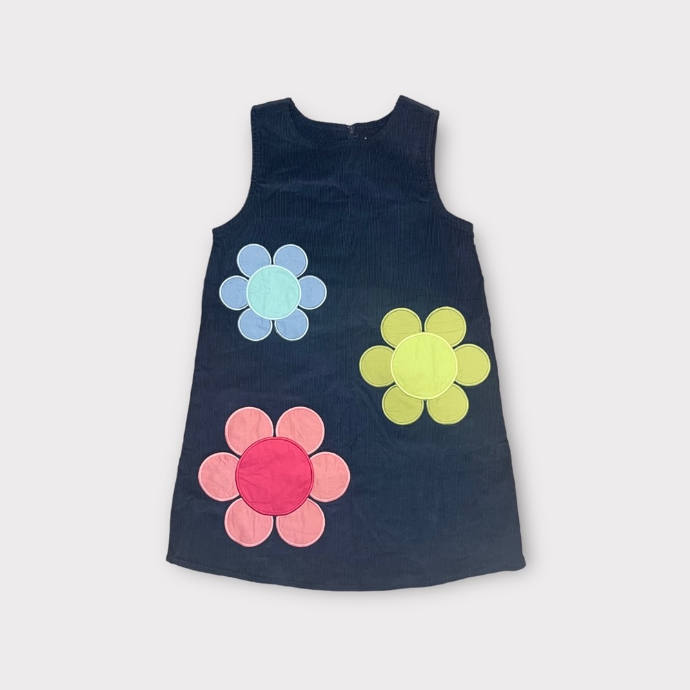 Gymboree 2013 Floral Applique Navy Blue Corduroy Sleeveless Dress